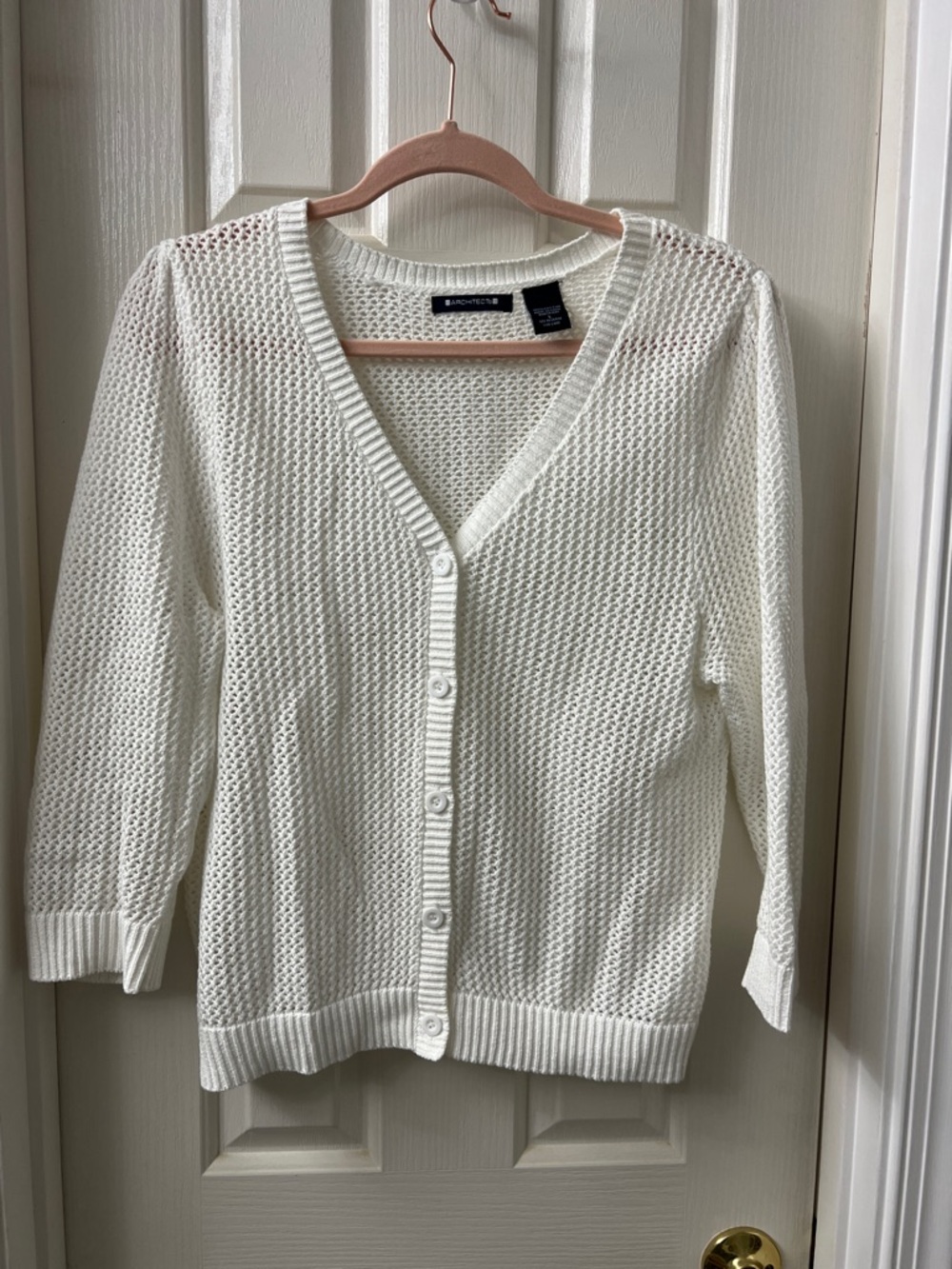Architect White Open-Knit V-Neck Button Cardigan